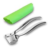 Garlic Press and Silicone Tube Peeler Set - Easily Peel, Press, and Mince Garlic and Ginger- By Dual Chef