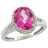 10k White Gold ( 10x8 mm ) Halo Engagement Pink Topaz Ring w/ 0.107 Carat Brilliant Cut Diamonds & 3.10 Carats Oval Cut Stone, 1/2 in. (12mm) wide, size 5