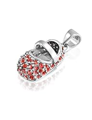 Bling Jewelry January Birthstone Garnet Color CZ Baby Shoe Charm Pendant Silver