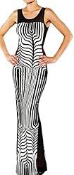 Geometric Print Open-Back Mesh Sleeveless Tank Evening Dress/Maxi Dress 