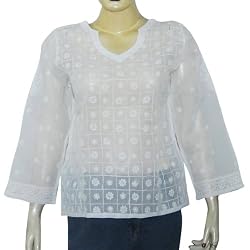 Kurti Fashion of India Casual Dresses Chikan Embroidery Size M (ctop544)
