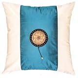 EXP Handmade Silky Teal Blue & Ivory Cushion Cover / Pillow Sham - Golden Sunflower Design