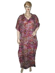 Evening Dress Womens Purple Paisley Print Lightweight Sheer Cotton Coverup Dress Kaftan