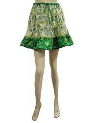 Womens Bollywood Fashion Mini Skirt Green Yellow Gypsy Bohemian Cotton Skirts 16"
