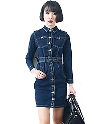 Cotton/Denim Belted Long Sleeves  Dress