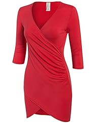 V-neck Rayon/Spandex Ruched Wrap Fitted Shirred Mini Dress 