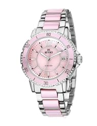 XINTE Womans Stainless Steel Ceramics Band Lift Waterproof Calendar Quartz Wrist Watch Color Silver Pink