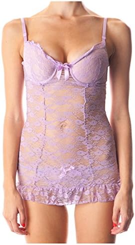 G Allure Women's Pretty Lace Chemise Set with Back Ruffles(LNG-SET,LPL-36C)
