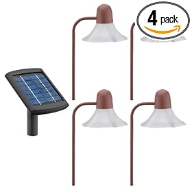 Malibu Solar Two White LED Metal Walk Light 4 Pack with Remote Panel, Rustic Brick, #LZ31RP4