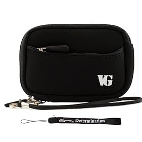 Black Slim Protective Soft Neoprene Cover Carrying Case Sleeve with Extra Pocket for Canon Power-Shot ELPH 500 HS ELPH 510 HS S95 SD970 IS SD1300 IS SD1400 IS SD3500 IS SD4000 IS SD4500 IS SX210 IS SX220 HS SX230 HS Powershot Point and Shoot Digital Camera + Includes eBigValue Determination Hand Str