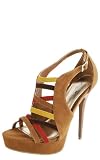 Socialite39 Colorblock Stripe Strappy Cutout Heels CHESTNUT