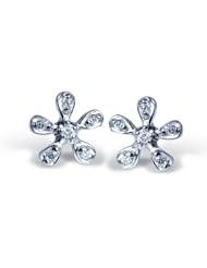 Alex Woo "Little Seasons" Diamond and 14k Wht Gold Daisy Stud Earrings