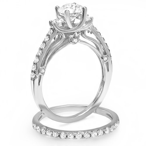 14k White Gold Round Diamond Ladies Bridal Ring Engagement Set