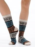 IMAGE OF Snow Flake Color block Cashmere Blend Socks Crew 3 Colors Available Womens Great Gift Item Color:: Oatmeal