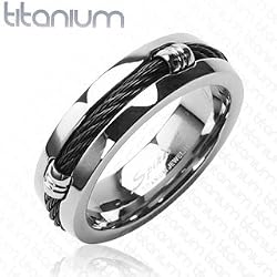 Solid Titanium with Black Chain Design Ring