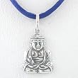 Buddha Pendant in Sterling Silver on Bright Blue Satin Cord, #8657