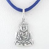 Image of Sterling Silver Buddha Pendant on Bright Blue Satin Cord, #8657