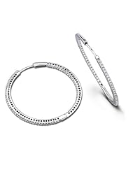 0.87 total carat Round Brilliant Cut Diamond Micro Pave Hoop Earrings in 14k Gold