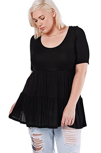 Womens Fashion Colors Paneled Three Quarter Knit Tee Top USA (Plus Size)