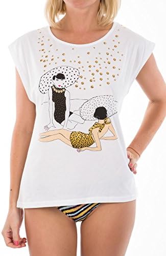 Moschino Women White Sleeveless Golden Beads T-Shirt Italian Designer Beachwear
