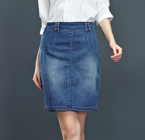 (ALLURE) デニム タイト スカート シンプル ペンシル ひざ丈 青 濃青 AF0510