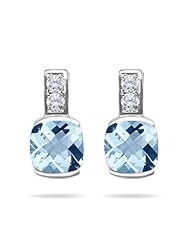 0.08 Cts Diamond & 1.83 Cts Aquamarine Earrings in 14K White Gold