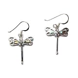 Shell Inlay Dragonfly Sterling Silver Dangle Earrings