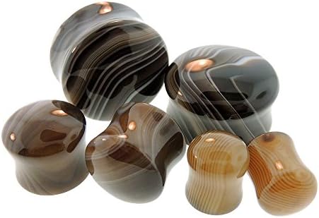 Pair Organic Banded Agate Stone Double Flared Plugs 5/8" (16mm)