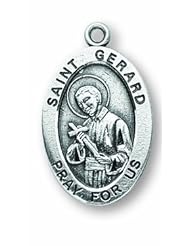 Sterling Silver Oval St. Gerard Round w/ 20" Chain Patron Saint Oval 1" Medal Pendant Necklace w/ Gift Box 7/8"x1/2" Patron Saint St. Medal Pendant Necklace In Gift Box