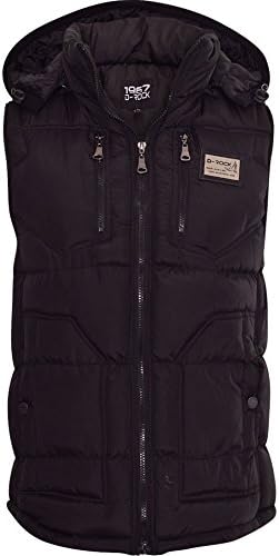 Mens D Rock Designer Gilet Bodywarmer Sleeveless Jacket Vest Detachable Hood Large Black