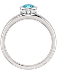 18K White Gold 7.00x5.00mm Oval Cut Blue Zircon and Diamond Ring -- LIFETIME WARRANTY