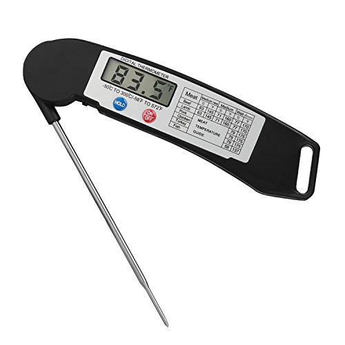 Instant Read Cooking Thermometer,Vancle® Digital Electronic Food Thermometer Barbecue Meat Thermometer with Collapsible Internal Probe Anti-Corrosion for Grill Cooking Meat Kitchen Candy (Black)