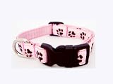 Xsmall Pink/Chocolate Puppy Paws - Nylon Webbing Dog Collar: 1/2 wide, Adjusts 6-12.