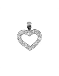 14k White Gold, Open Heart Pendant Charm Lab Created Gems 18mm Wide