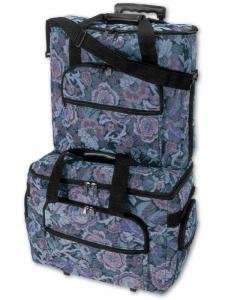 Hemline Sew Easy Two-Bag Trolley Set - Blue Floral