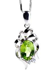 Honeystore Girls 925 Silver White Gold Plated Peridot Pendant Color Green