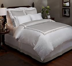 Pinzon Hotel Banded 100-Percent Egyptian Cotton Sateen Full/Queen Duvet Cover, Silver Grey