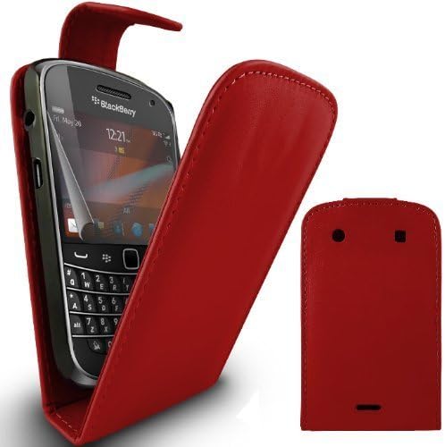 Names4u Online Red Leather Flip Case For Blackberry 9900 Bold Touch &amp; Screen Protector