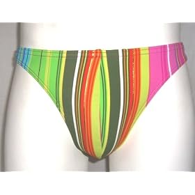Mens Thong Swimwear/Underwear Nylon/Lycra Green/MultiStripe