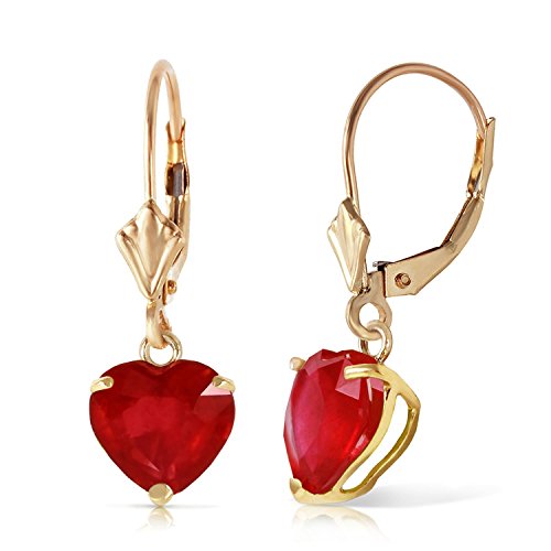 2.9 CTW 14k Solid Gold Leverback Earrings Heart-shaped Ruby