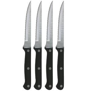 Ginsu Essential Series 4-Piece 4.5-Inch Stainless Steel Steak Knife Set with Triple Riveted Polymer Handles 4805