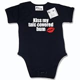 Dirty Fingers  Kiss my talc covered bum  Baby & Toddler Short Sleeve Bodysuit / BabyGrow, 0-3 months, Black