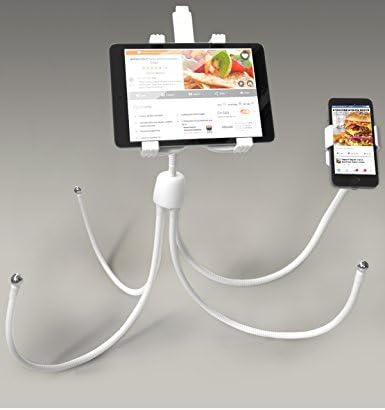 LXORY FourFlexx iPad Floor Stand (White) for 8-12" Tablets - Universal Adjustable Gooseneck Tablet Holder for Kitchen, Table, Bed and Sofa