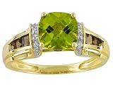 10KT 2.35CT PERIDOT WITH .60CTW SMOKY QUARTZ AND DIAMOND ACCENT RING