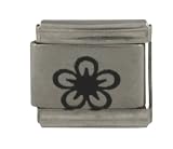 SilverBin Black Flower Stainless Steel Italian Charm Link