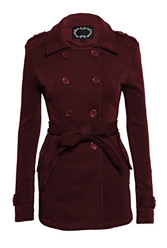 Women's Classic Style Long Sleeve Fleece Double Breasted Peacoat Belted Blazer