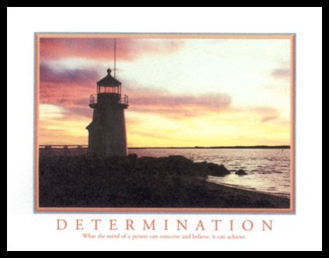 Determination Lighthouse Motivational Gold Wood-Mounted Art Poster Print - 20" X 16"