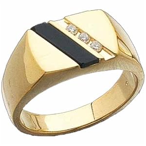 14kt Yellow Gold Angle Stripes Onyx and Diamond Men's Ring