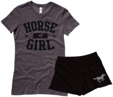Juniors Horse Girl Set Black Shorts with Gray T-Shirt Sizes S-XXL