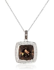 Sterling Silver Cushion Smoky Quartz Diamond Pendant Necklace (0.05 cttw, I-J Color, I2-I3 Clarity), 18"